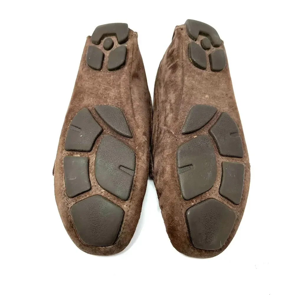 UGG Size 8 Slip On Brown Leather Sherpa‎ Lined Buckle Flats Tread Moccasins